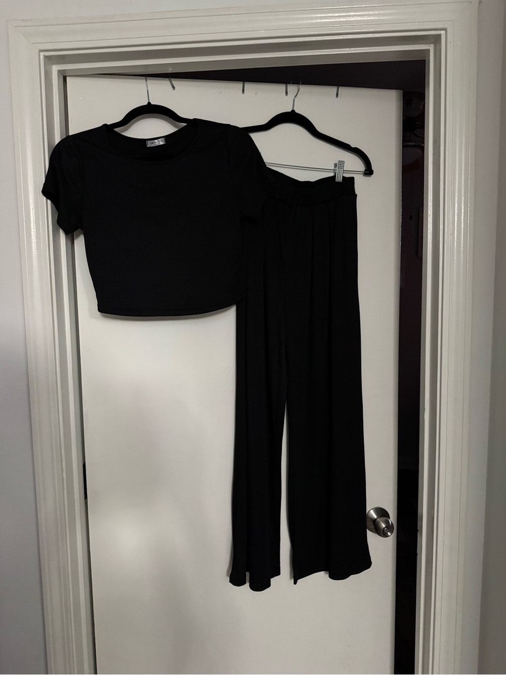 Women's Black Wide-Leg Pants and Crop Top Set